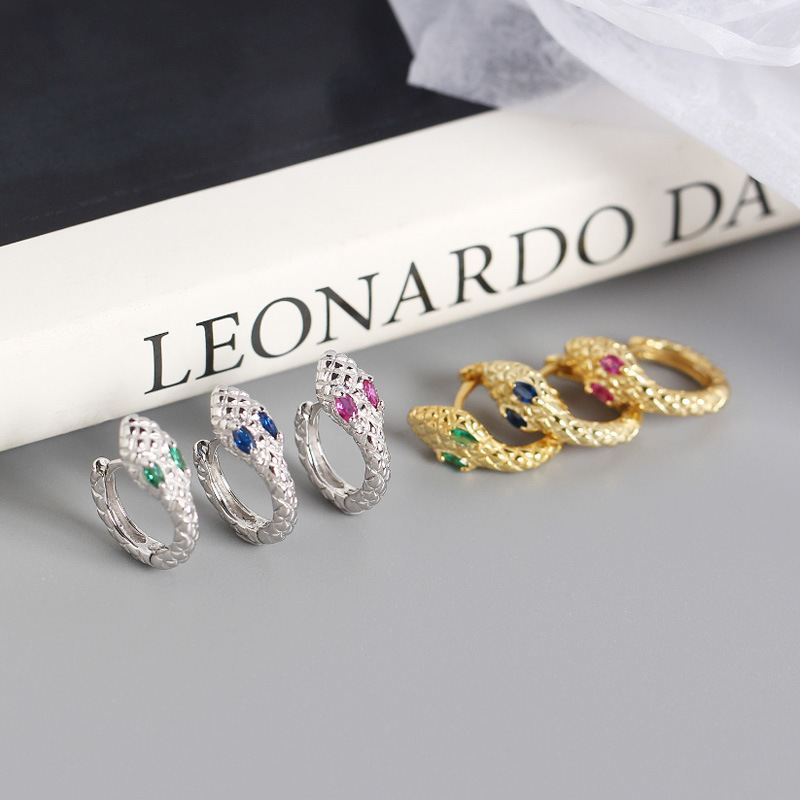 Fashion CZ Snake 925 Sterling Silver Hoop Earrings