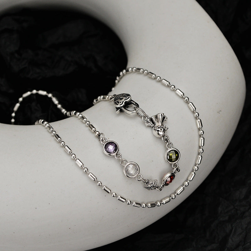 Vintage Colorful CZ Halloween Ghost 925 Sterling Silver Necklace