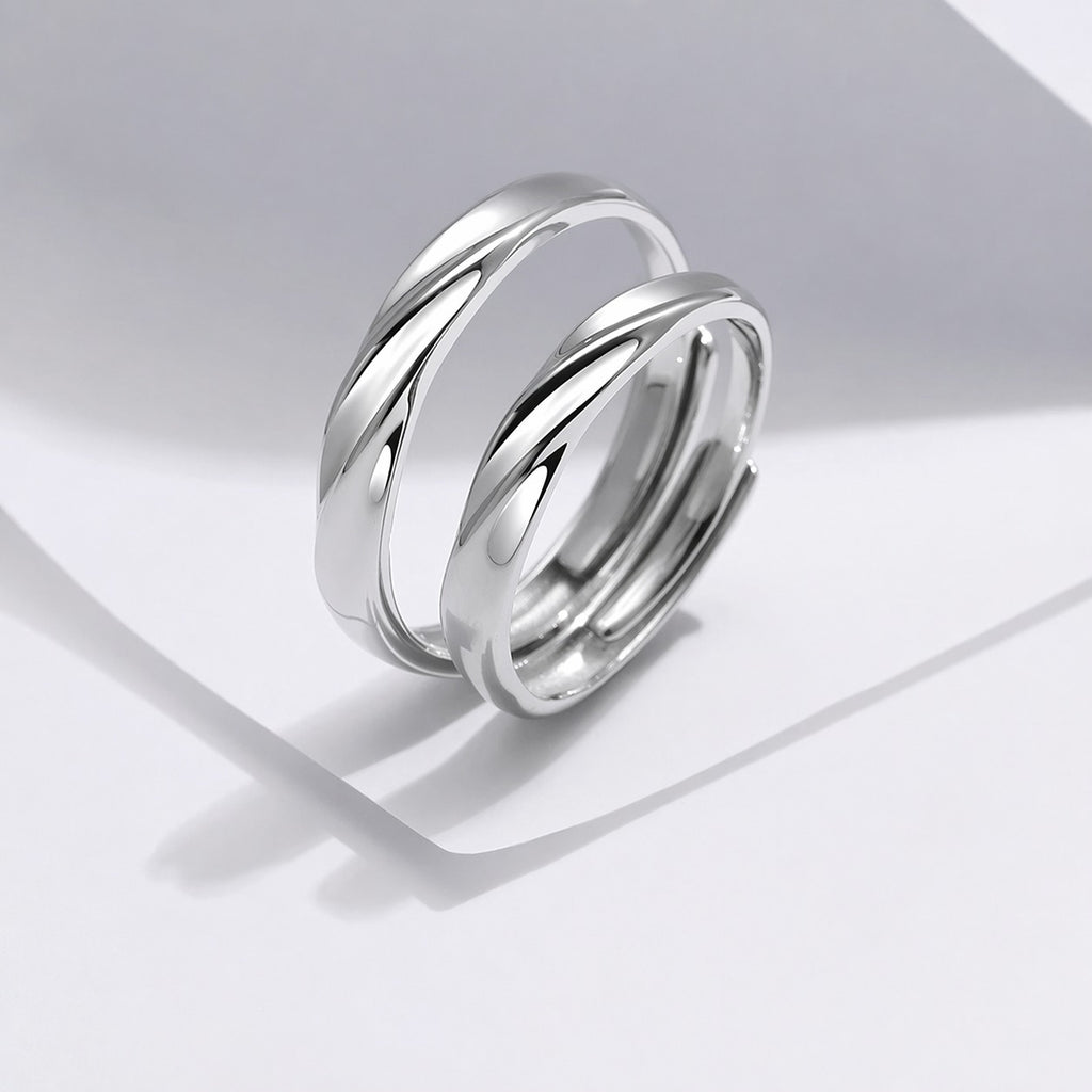 Mobius Twist Pure Metal Women Men Anniversary Birthday Gift S925  Silver Adjustable Couple Ring