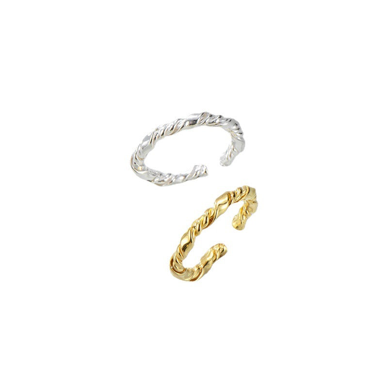 Twisted Rope Texture  S925 Sterling Silver Polished Minimalist Fashion  Open Adjustable Ring