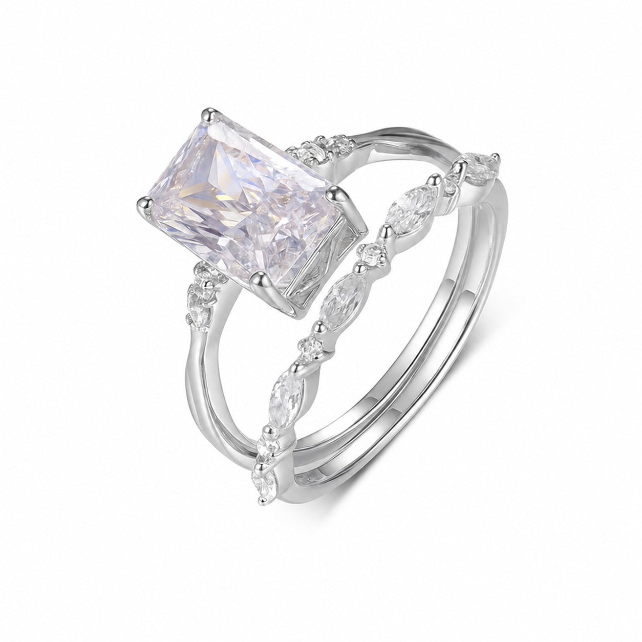 Minimalist Square Moissanite Set with 925 Sterling Silver Ring