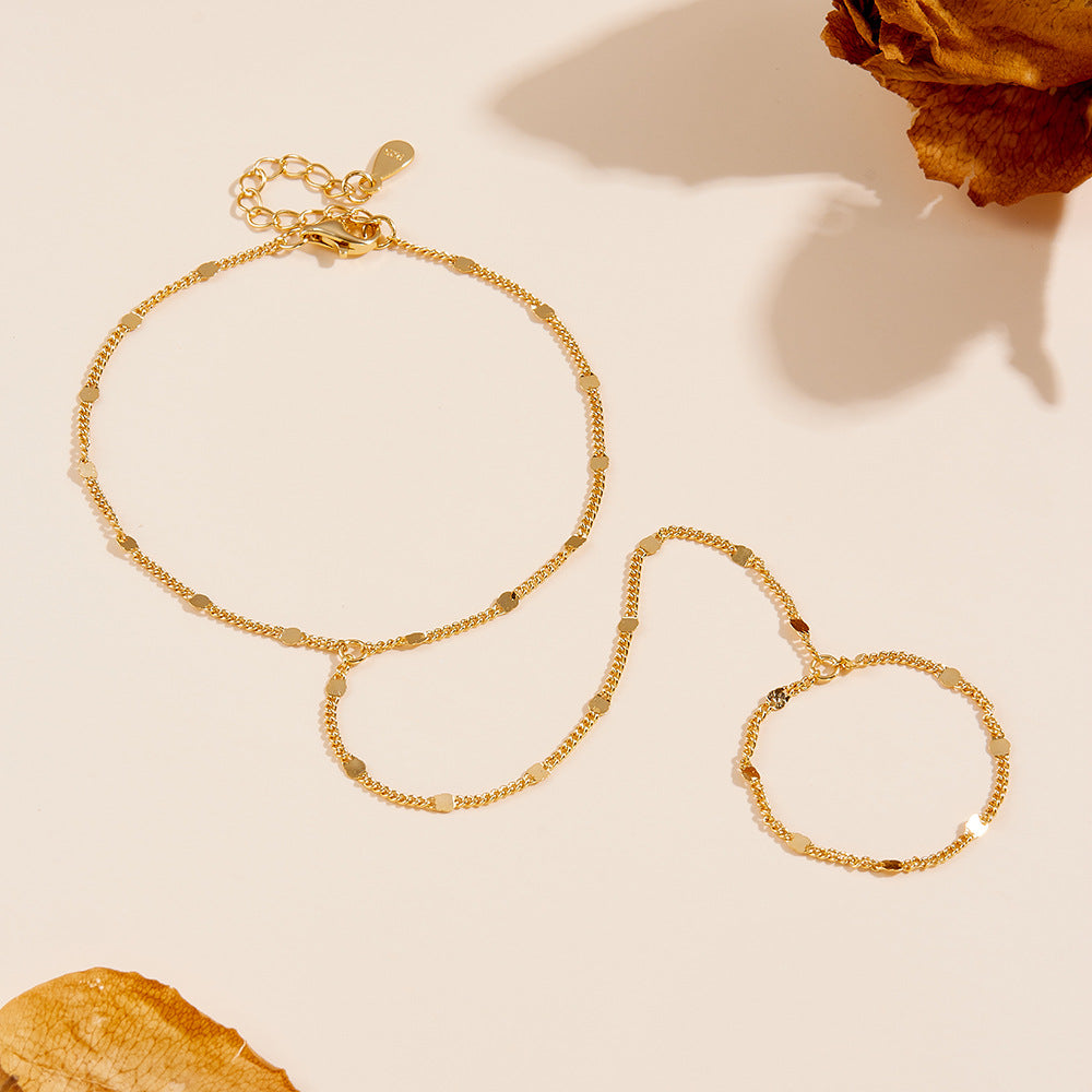 Honey Moon Shining Glitter Chain 925 Sterling Silver Bracelet Ring Set