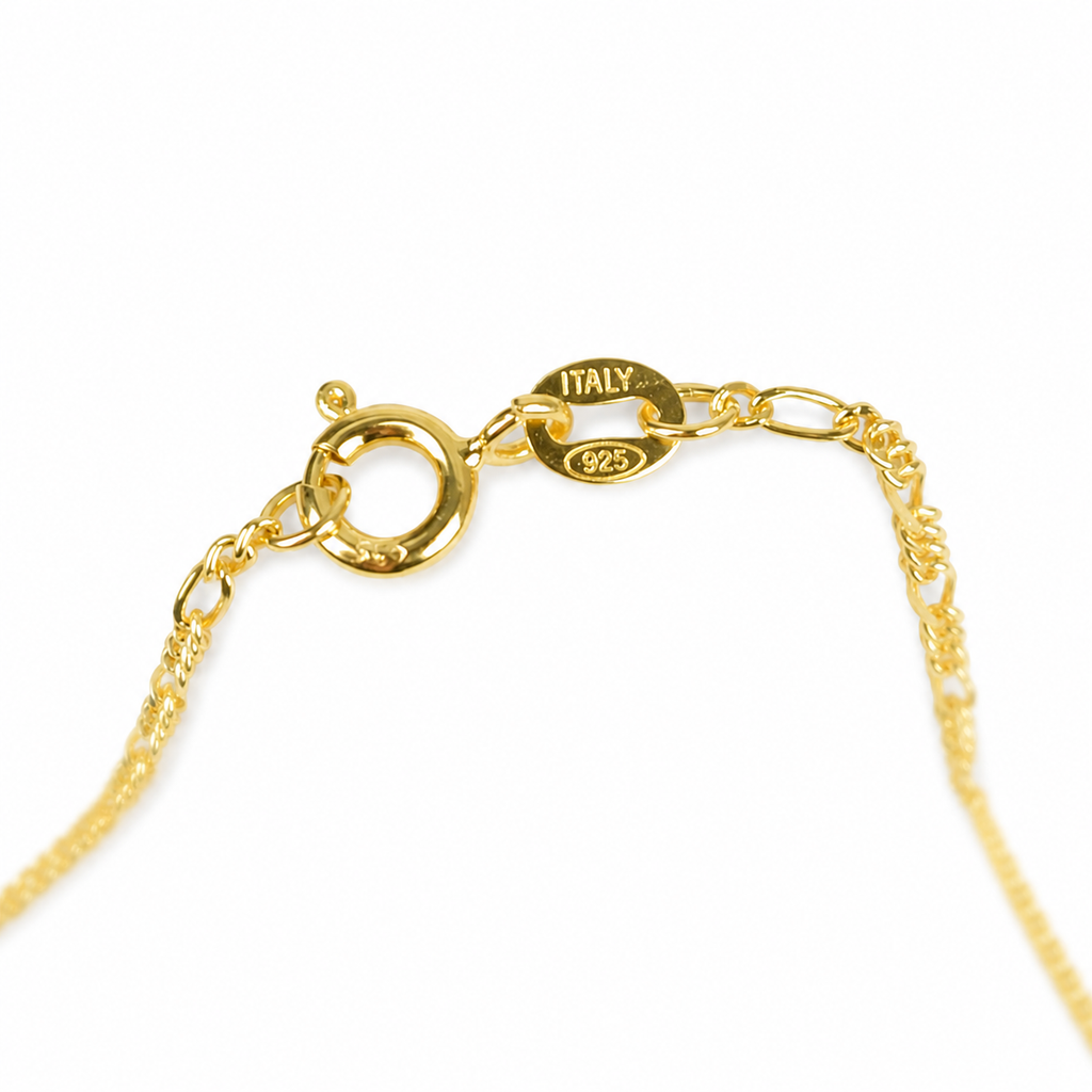 925 Sterling Silver 18K Gold Plated Figaro Mother Child Layering Necklace