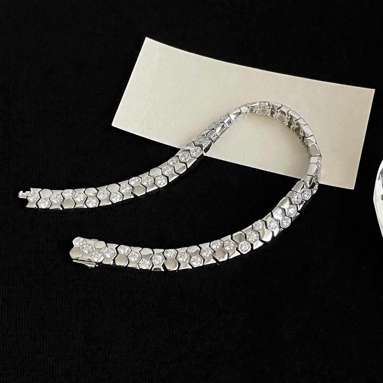 925 Sterling Silver Zirconia Hexagonal Wide Snake Bone Geometric Link Bracelet