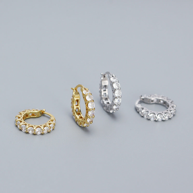 Modern Round CZ Wheels 925 Sterling Silver Hoop Earrings
