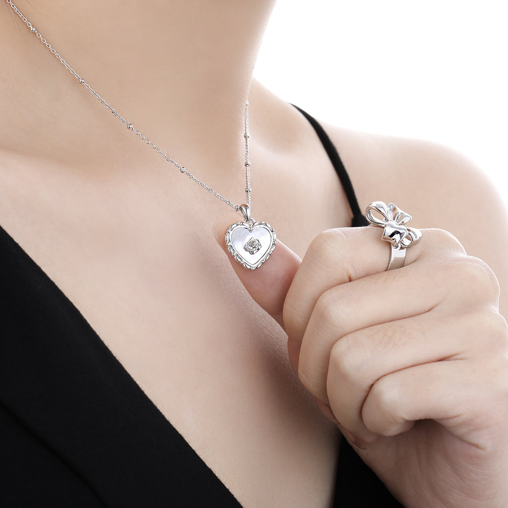 Heart Rose Natural Shell 925 Sterling Silver Pendant Necklace
