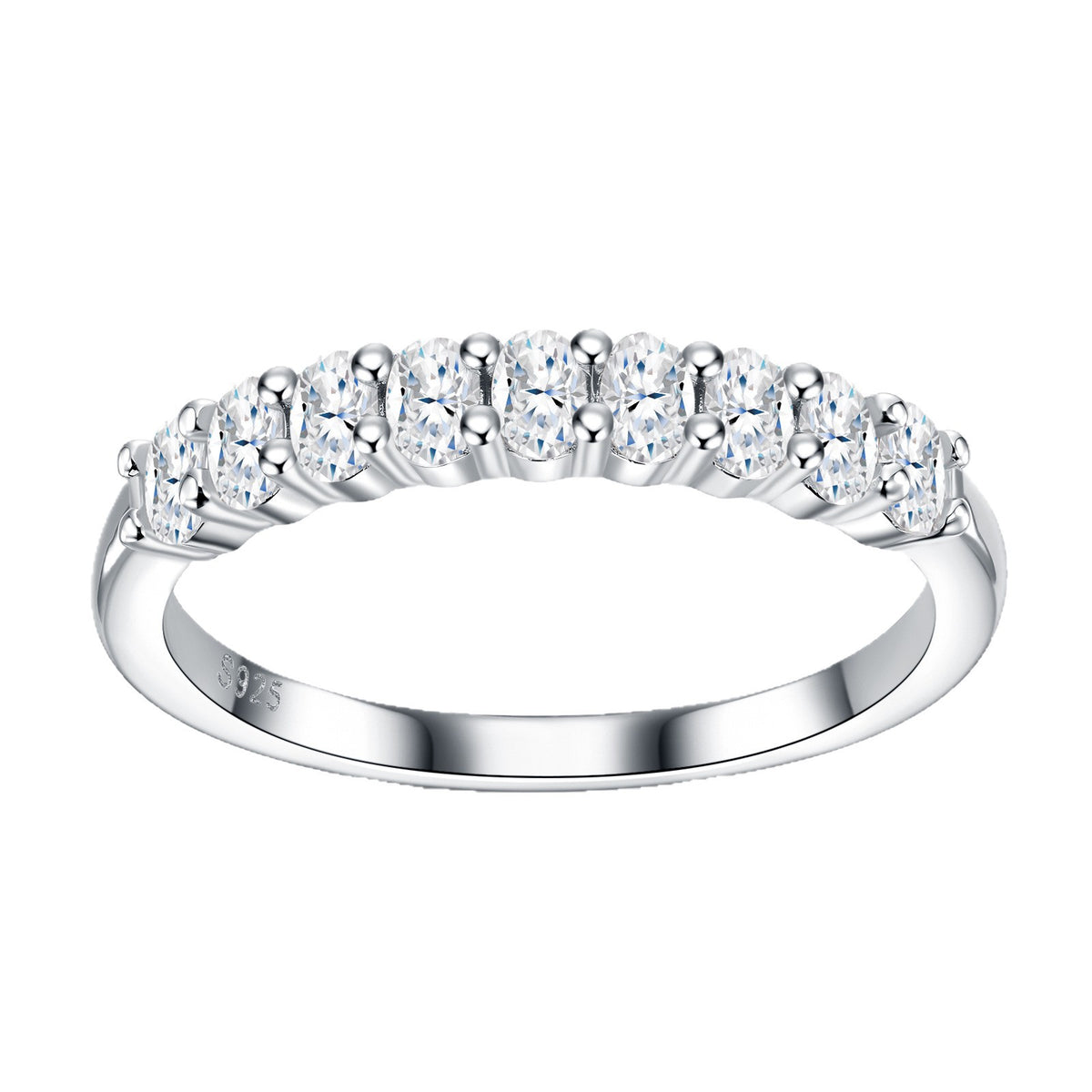 Nine Stone Row Moissanite 925 Sterling Silver Ring Shared Prong Half Eternity Band for Women Fashion Commuter Elegant Minimalist Daily Wear Wedding Anniversary Gift Jewelry
