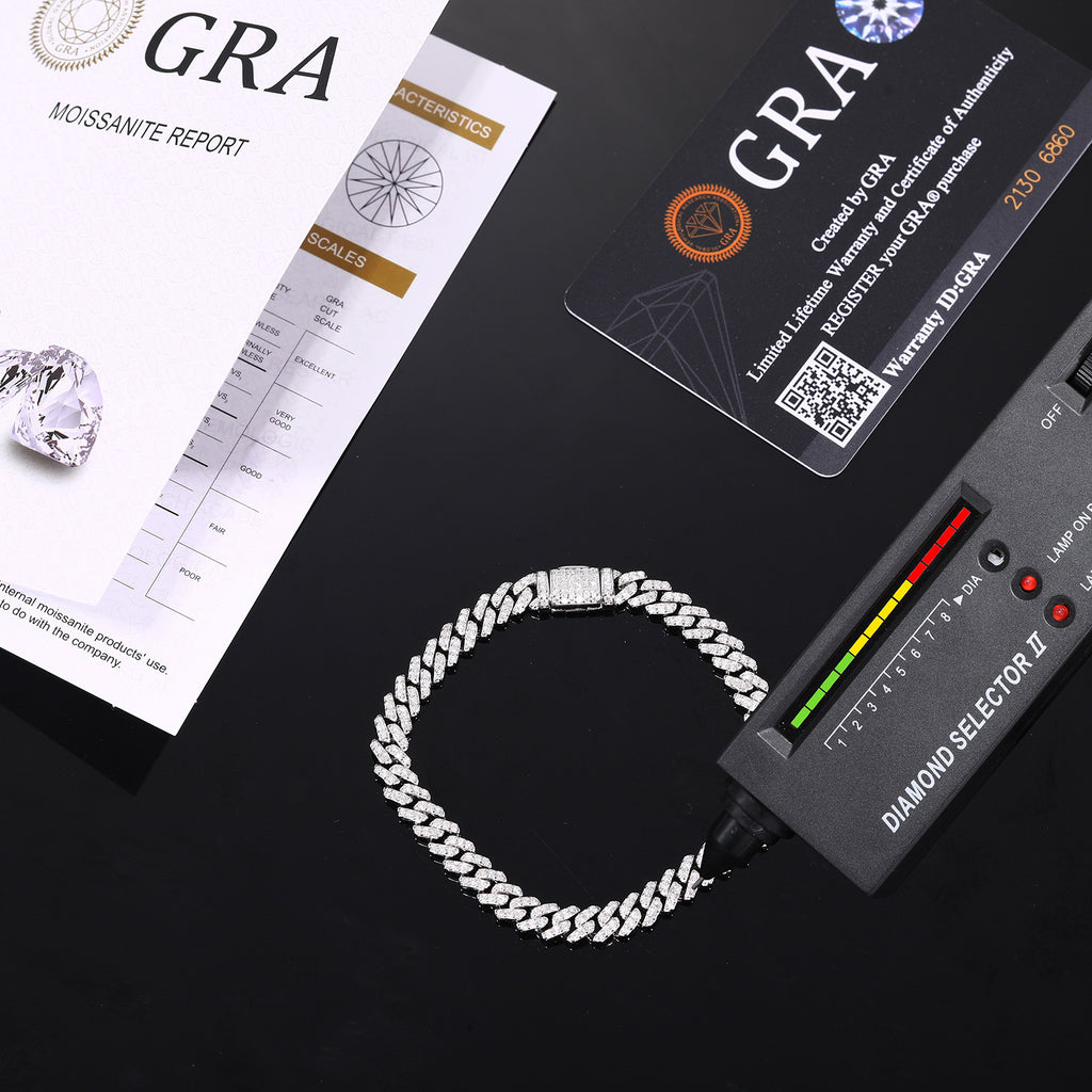 Mossanite Geometric Cuban Link 925 Sterling Silver Bracelet