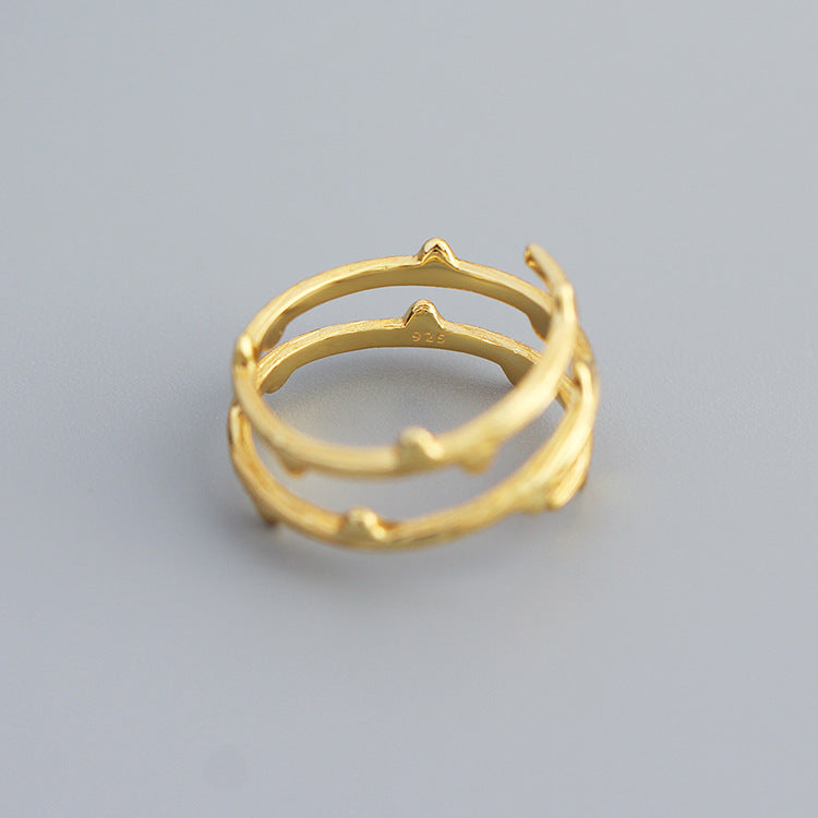 Thorn Branch Textured Wrap S925 Sterling Silver Open Band Adjustable Ring
