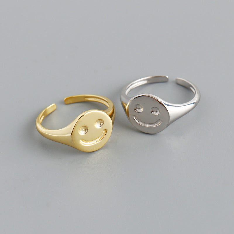 Smiley Face Adjustable  Adjustable 925 Sterling Silver Ring