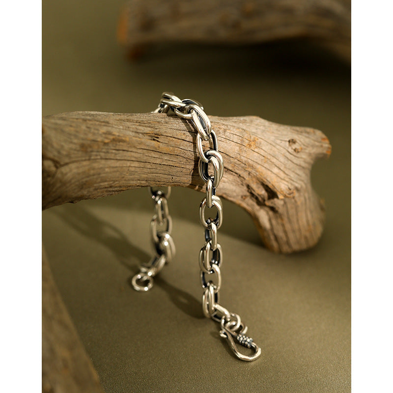 Vintage Silver Pure Metal 925 Sterling Silver Oval Chain Link Bracelet