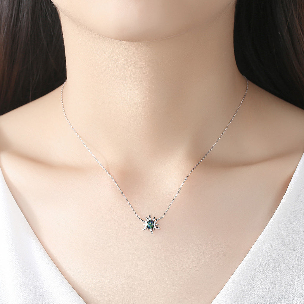 Friend's Created Opal Sunflower 925 Sterling Silver Necklace