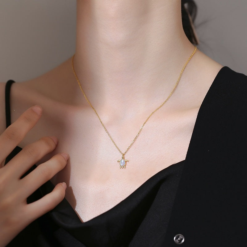 Synthetic Moonstone Turtle Pendant  925 Sterling Silver Necklace