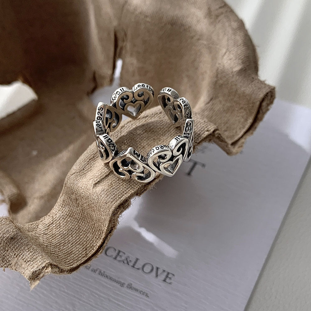 Vintage Heart Design 925 Sterling Silver Adjustable Ring