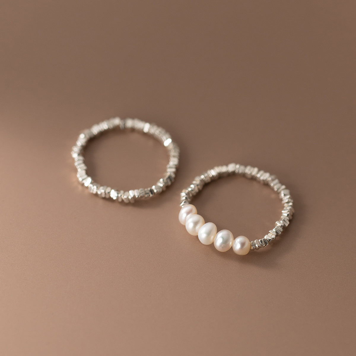 Minimalist S925 Silver Polished Irregular Chip Texture Stacking Fashion Beaded Ring