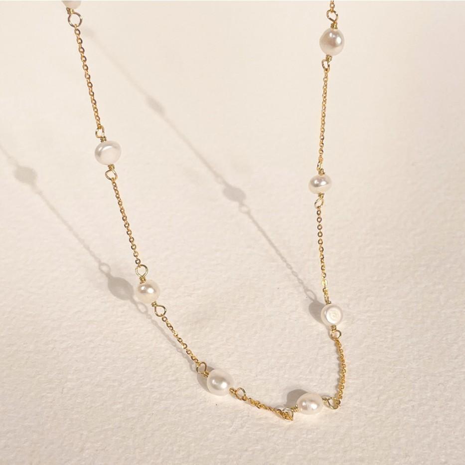 Elegant Minimalist Natural Freshwater Pearl Geometric Necklace 925 Sterling Silver Fashion Necklace with Gold Plating for Women Office Party Casual Wear
