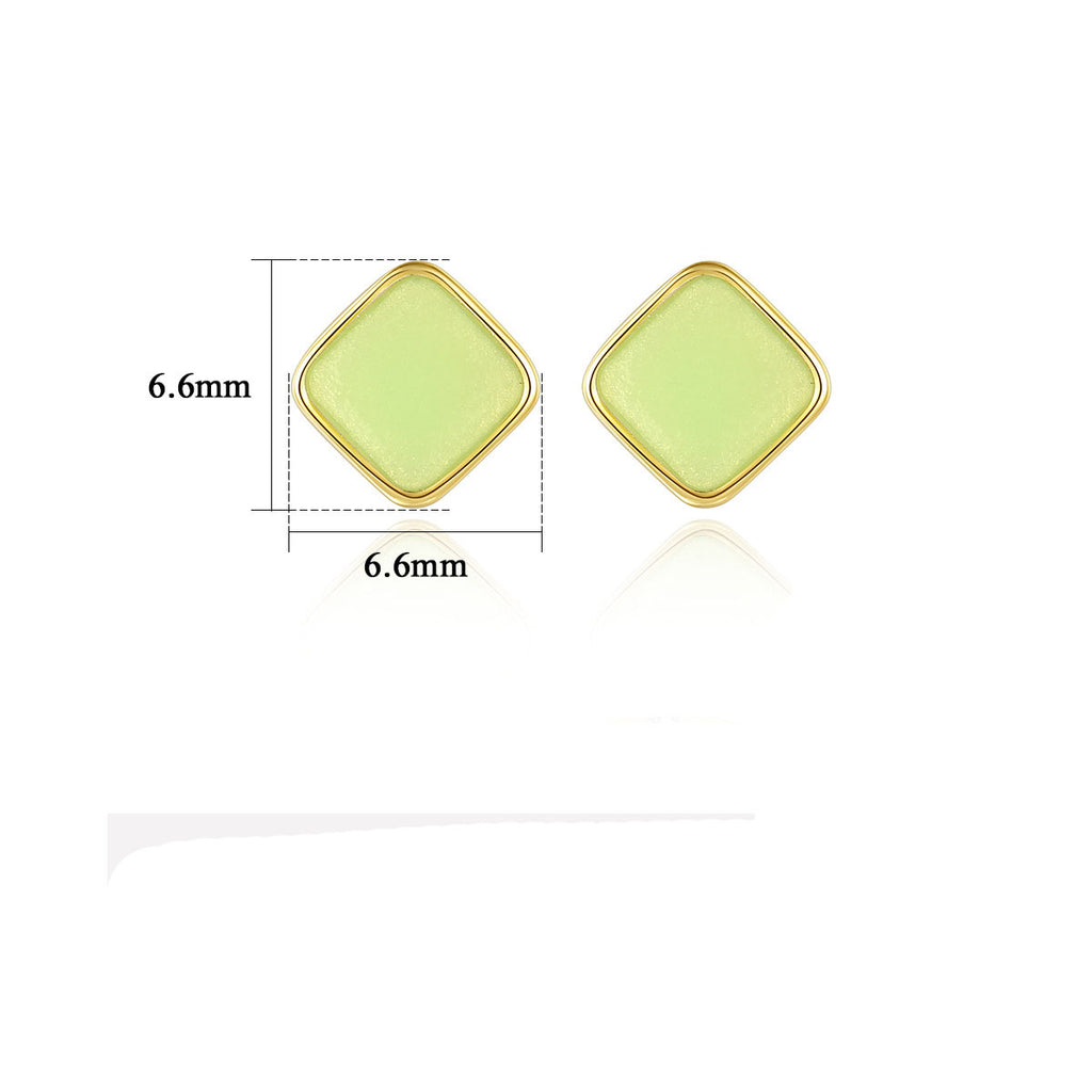 Office Green Epoxy Orange Rhombus Geometry 925 Sterling Silver Stud Earrings