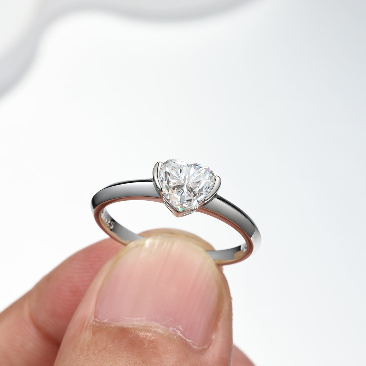 Heart Shape White Moissanite  925 Sterling Silver Ring
