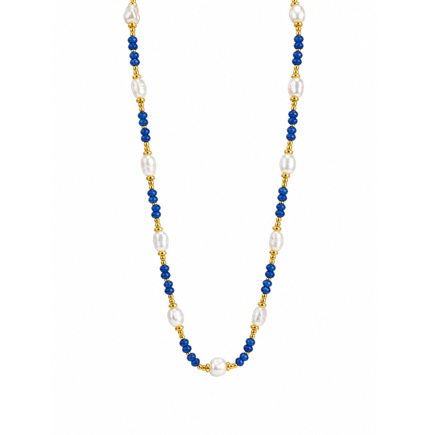 Elegant Deep Blue Agate Irregular Pearl Beaded Strand Fashion Jewellery Gift 925 Sterling Silver Necklace