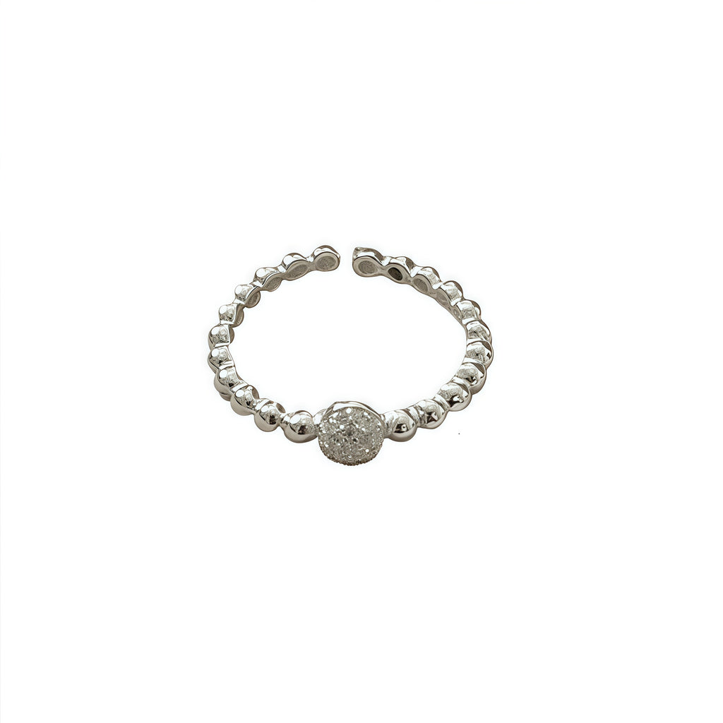 Masculine Round CZ Beads 925 Sterling Silver Adjustable Ring