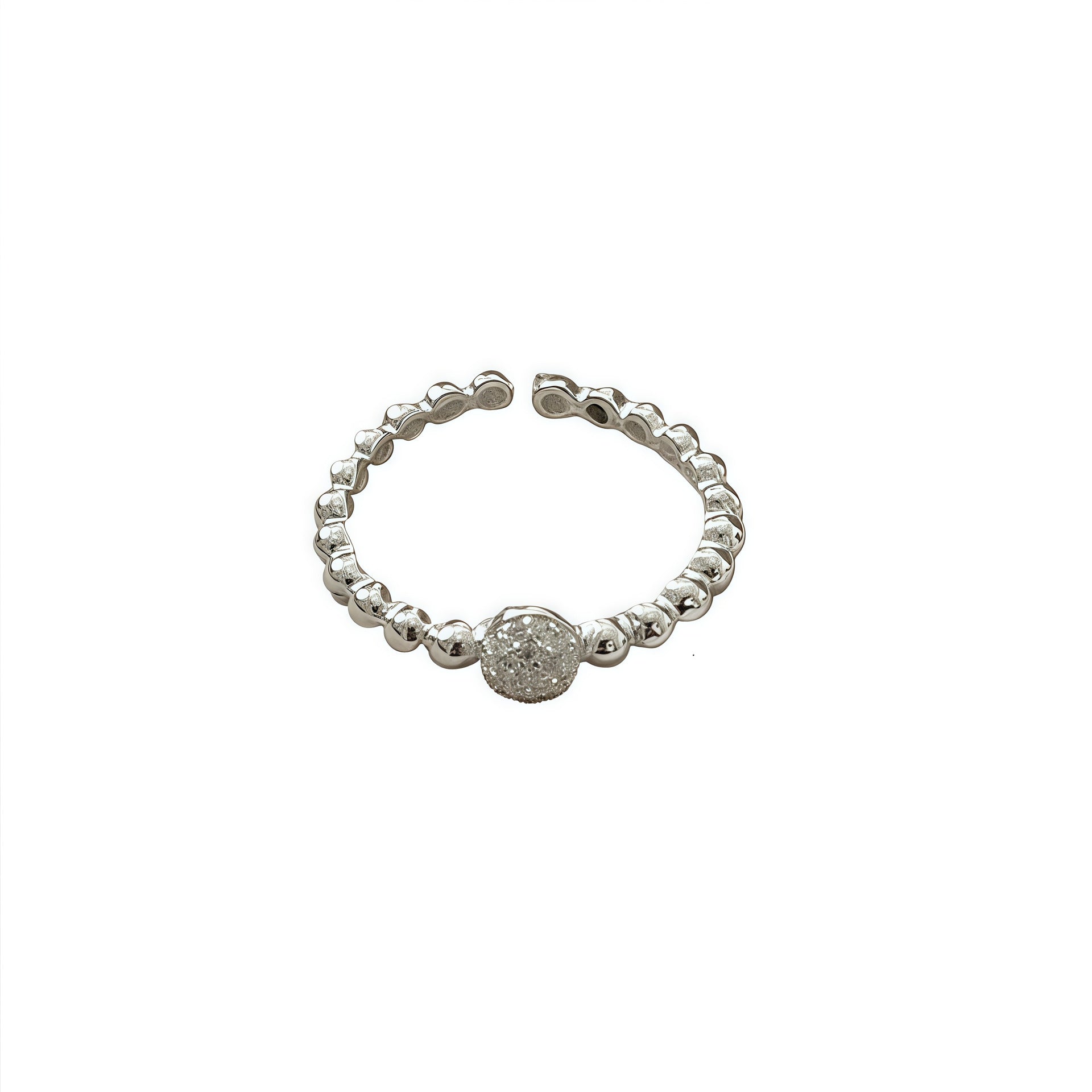 Masculine Round CZ Beads 925 Sterling Silver Adjustable Ring