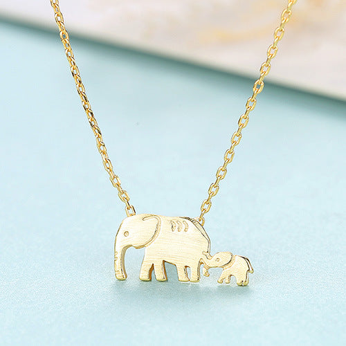 Cute Animal Mother Child Elephant 925 Sterling Silver Necklace