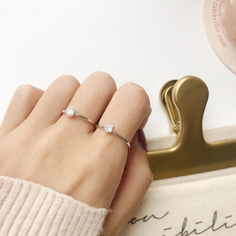 Minimalism Round CZ Star 925 Sterling Silver Adjustable Ring