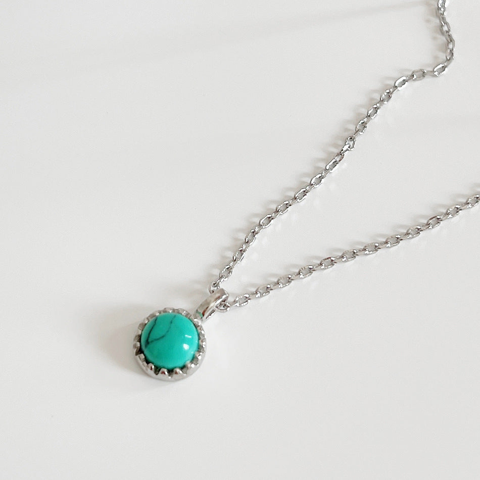 Turquoise Round Geometric Shaped Pendant  925 Silver Necklace