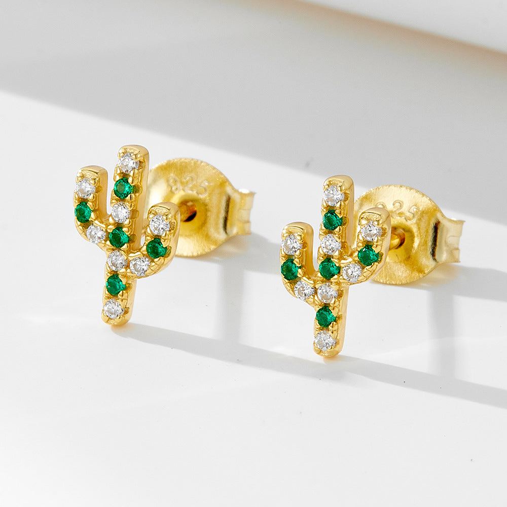 Cactus cubic zirconia green and transparent gemstone 925 sterling silver Earrings