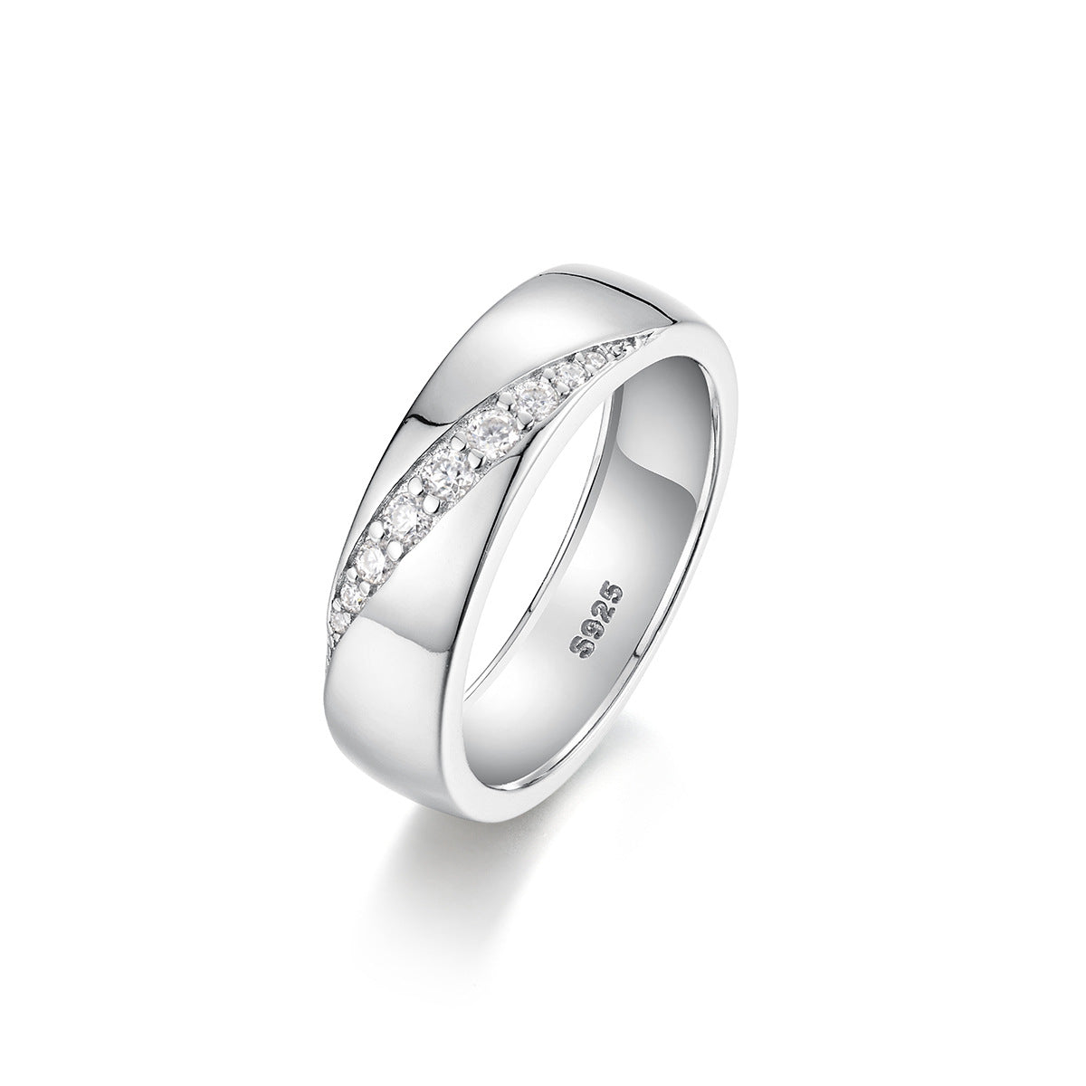 Wide-band Geometric Moissanite 925 Sterling Silver Ring