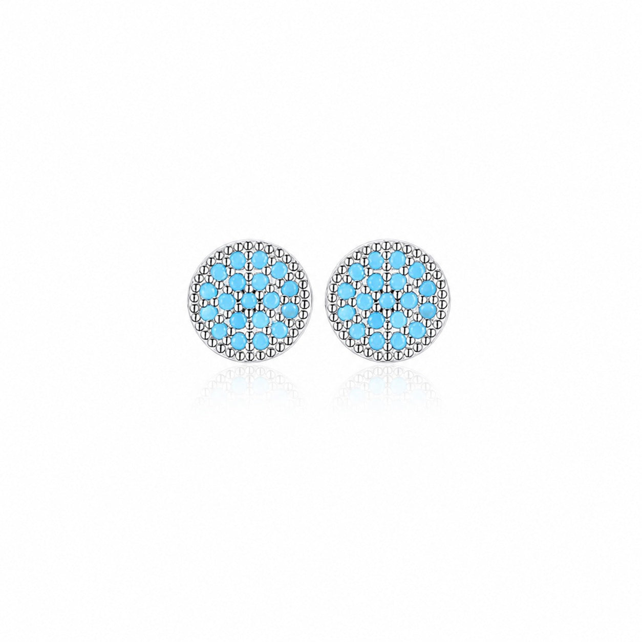 Round Turquoise Natural Stone 925 Sterling Silver Stud Earrings