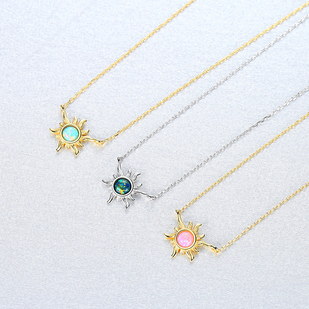 Friend's Created Opal Sunflower 925 Sterling Silver Necklace