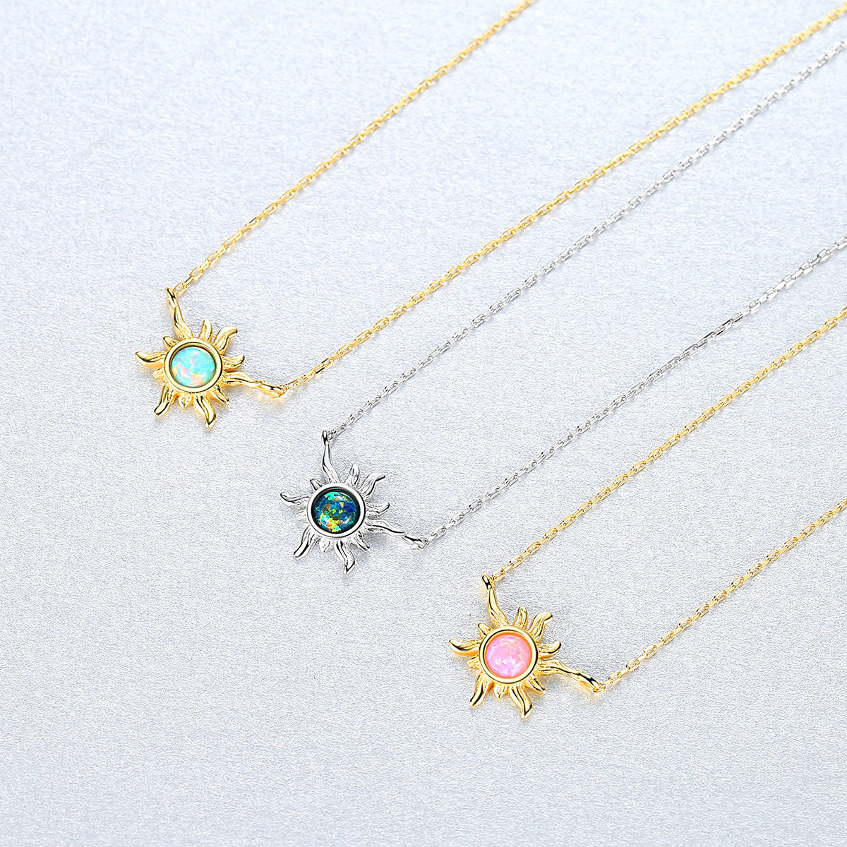 Friend's Created Opal Sunflower 925 Sterling Silver Necklace