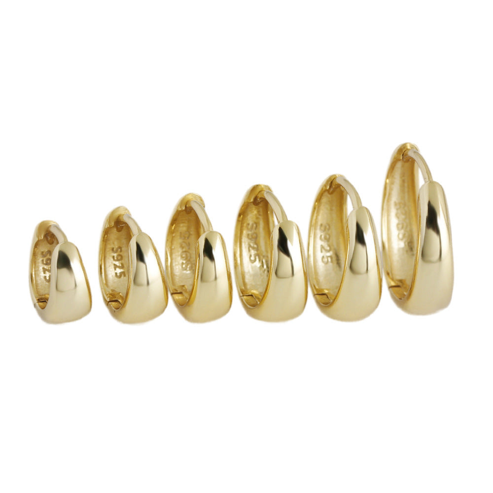 Fashionable Wide Design for Women Elegant Perfect for Daily Wear Geometric Gold 925 Sterling Silver Hoop Earrings