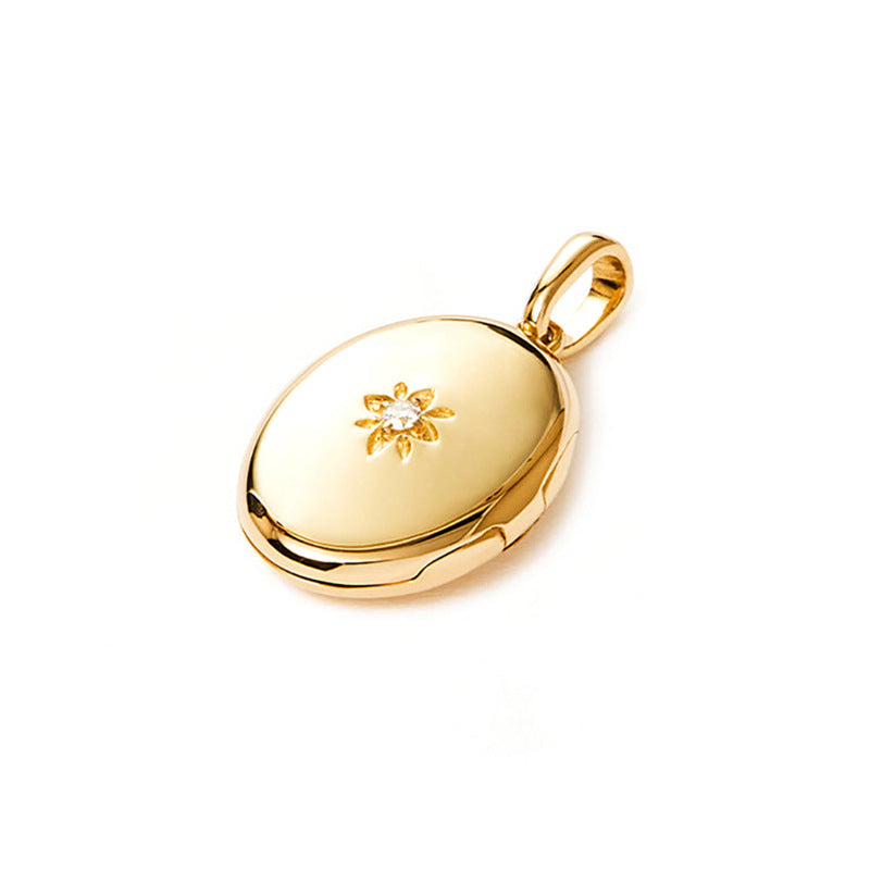 925 Sterling Silver Mini Delicate Single Oval Sunburst Flower Flip Locket Pendant
