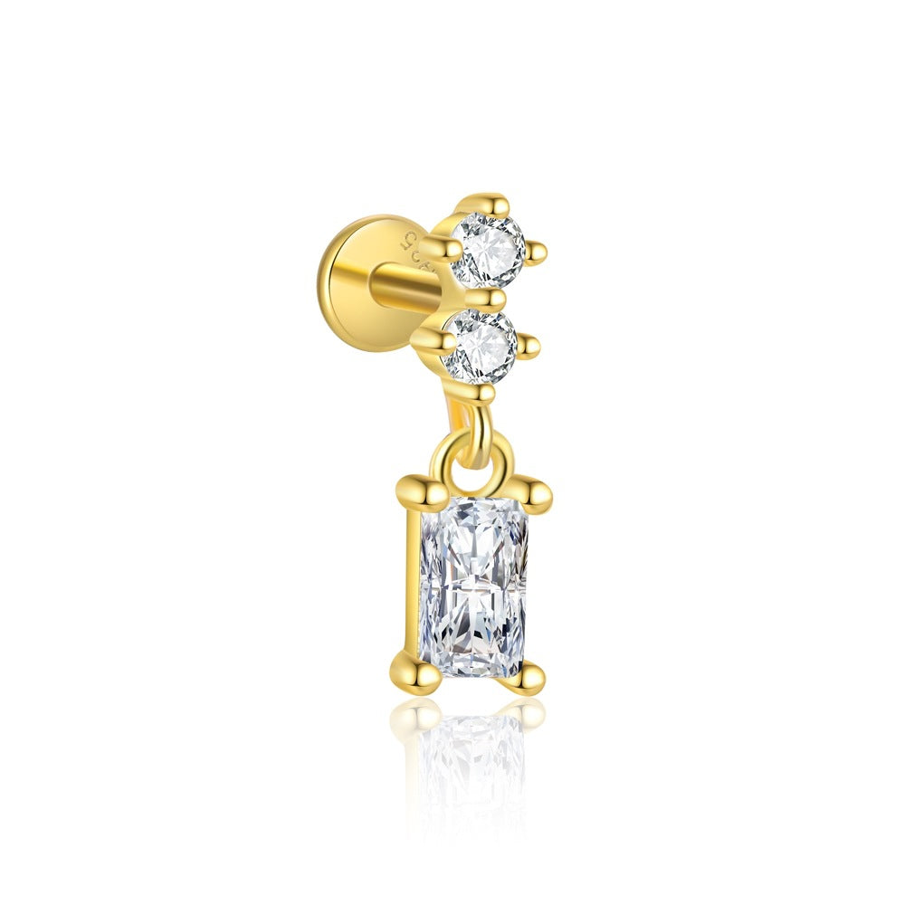 Casual Shining Geometry Baguette Rhombus CZ 925 Sterling Silver Dangling Earring (Single)