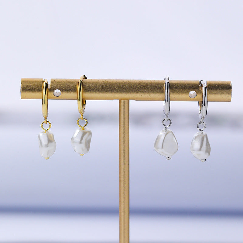 Elegant Fashion Women Light Luxury Style S925 Sterling Silver Pearls Hoop Earrings