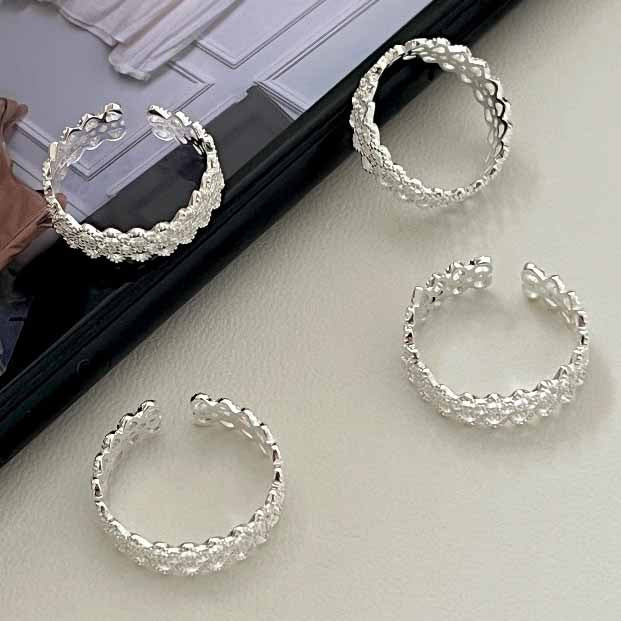 Women Elegant Double Layers Lace 925 Sterling Silver Adjustable Ring