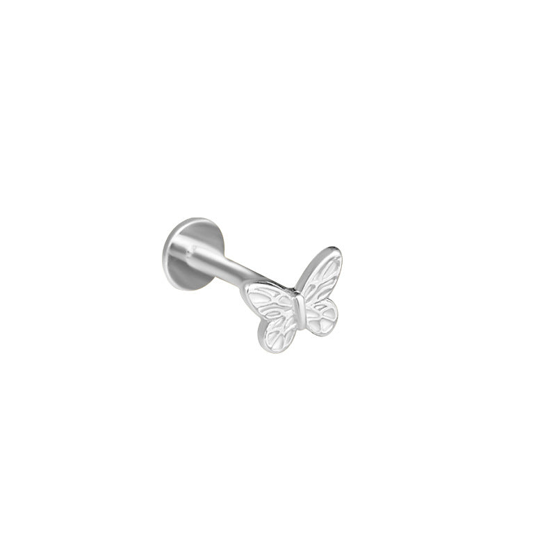 Cute Flying Butterfly 925 Sterling Screw Flat Stud Earring (Single)