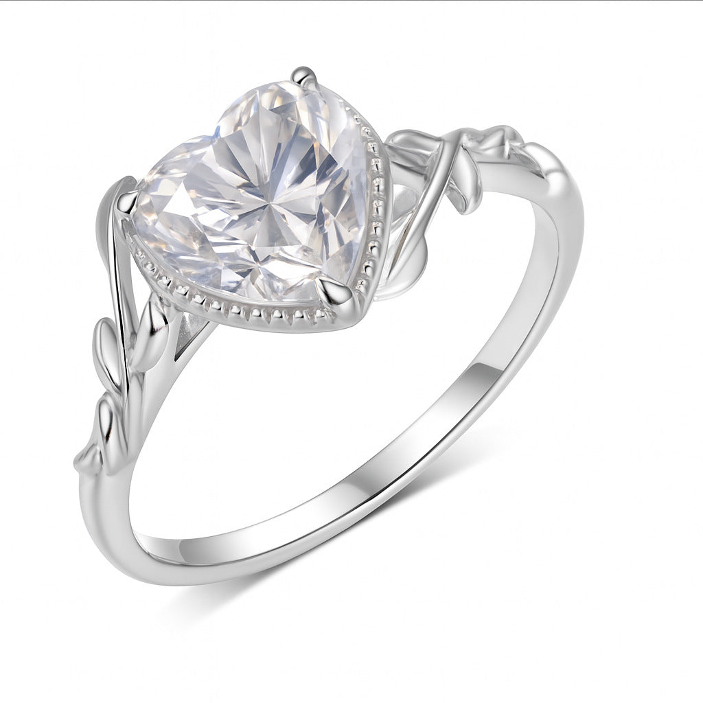 Heart Cut Moissanite Fashion S925 Sterling Silver Gold Plated Vine Leaf Ring