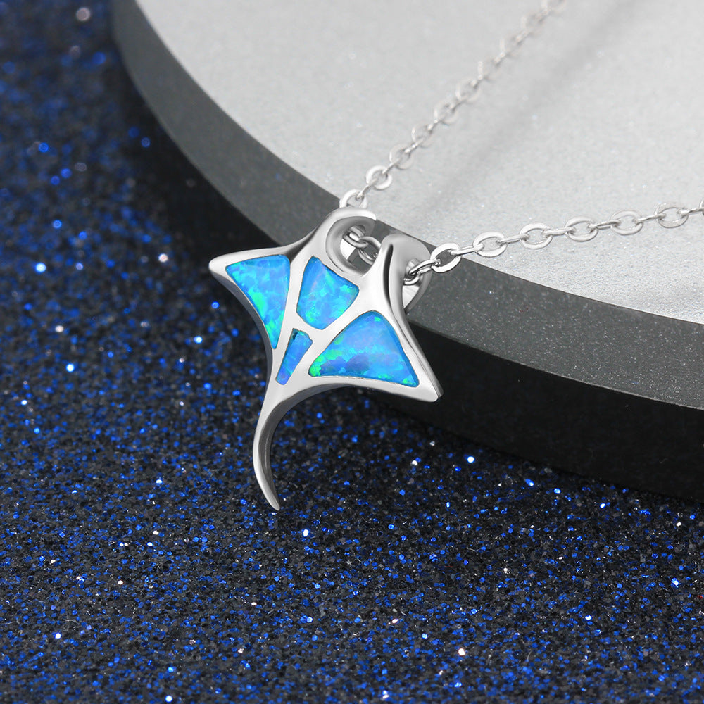 Blue Synthetic Opal Shark Animal Pendant on a 925 Sterling Silver Necklace