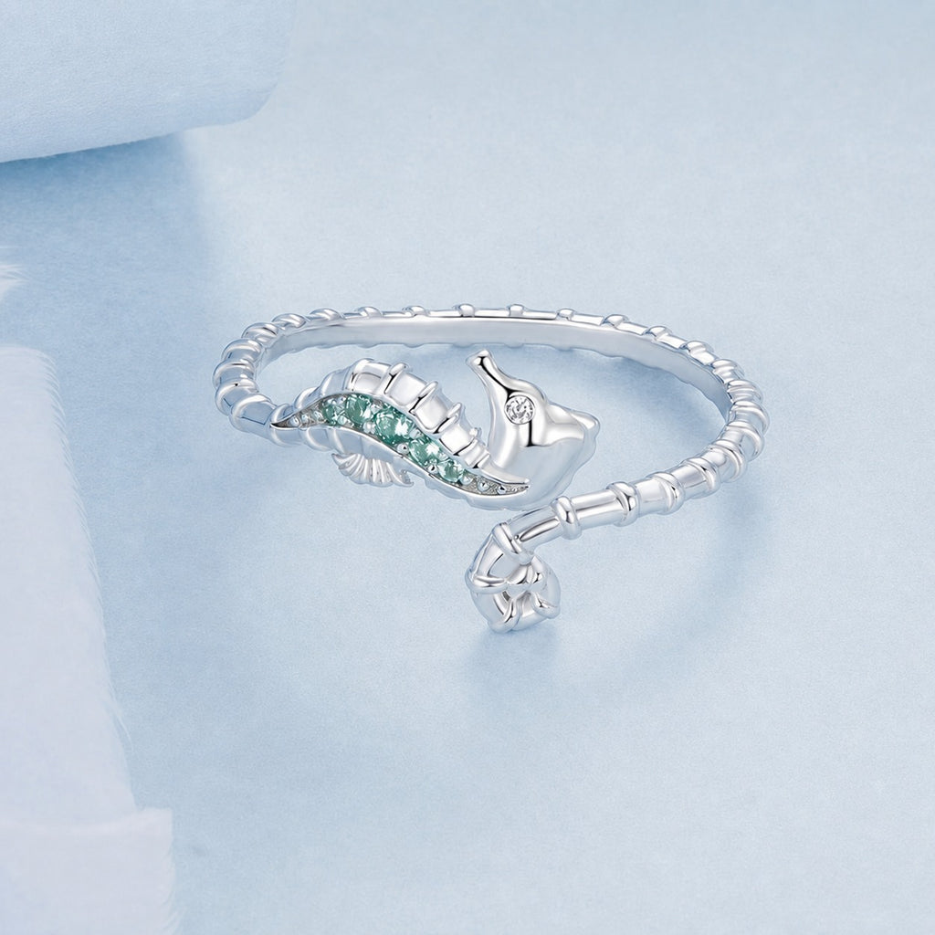 Ocean Style Seahorse Themed Zirconia 925 Sterling Silver Ring