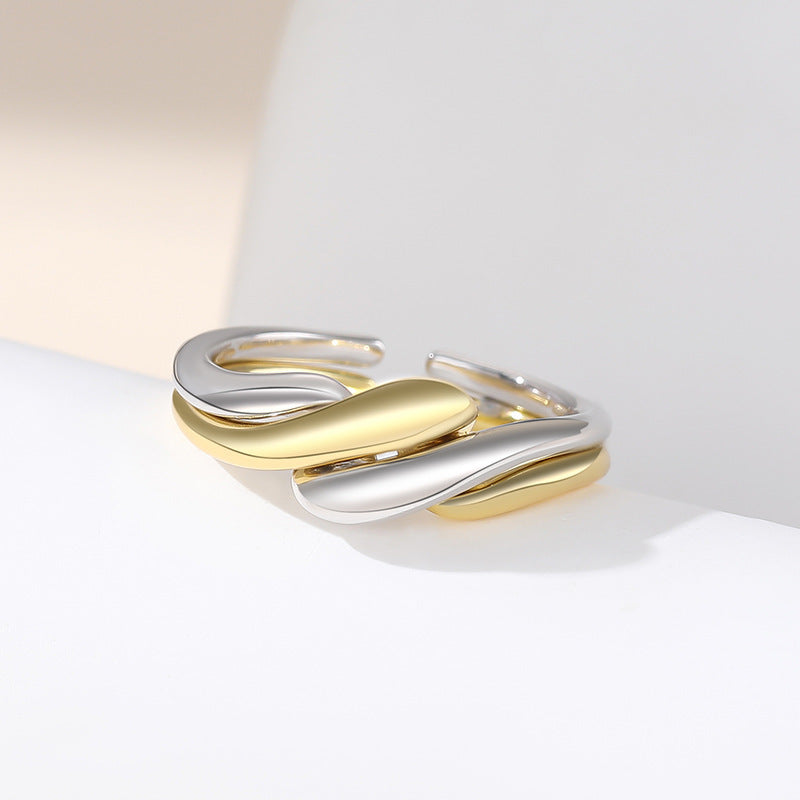 Fashion Jewelry Anniversary Gift Elegant Women Wave Design S925 Sterling Silver Open Adjustable Ring