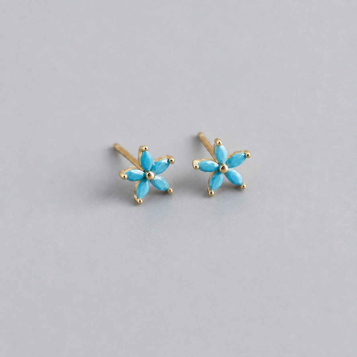 Five petal Flower Shaped Colored Cubic Zirconia  Elegant and Stylish 925 Sterling Silver Stud Earrings