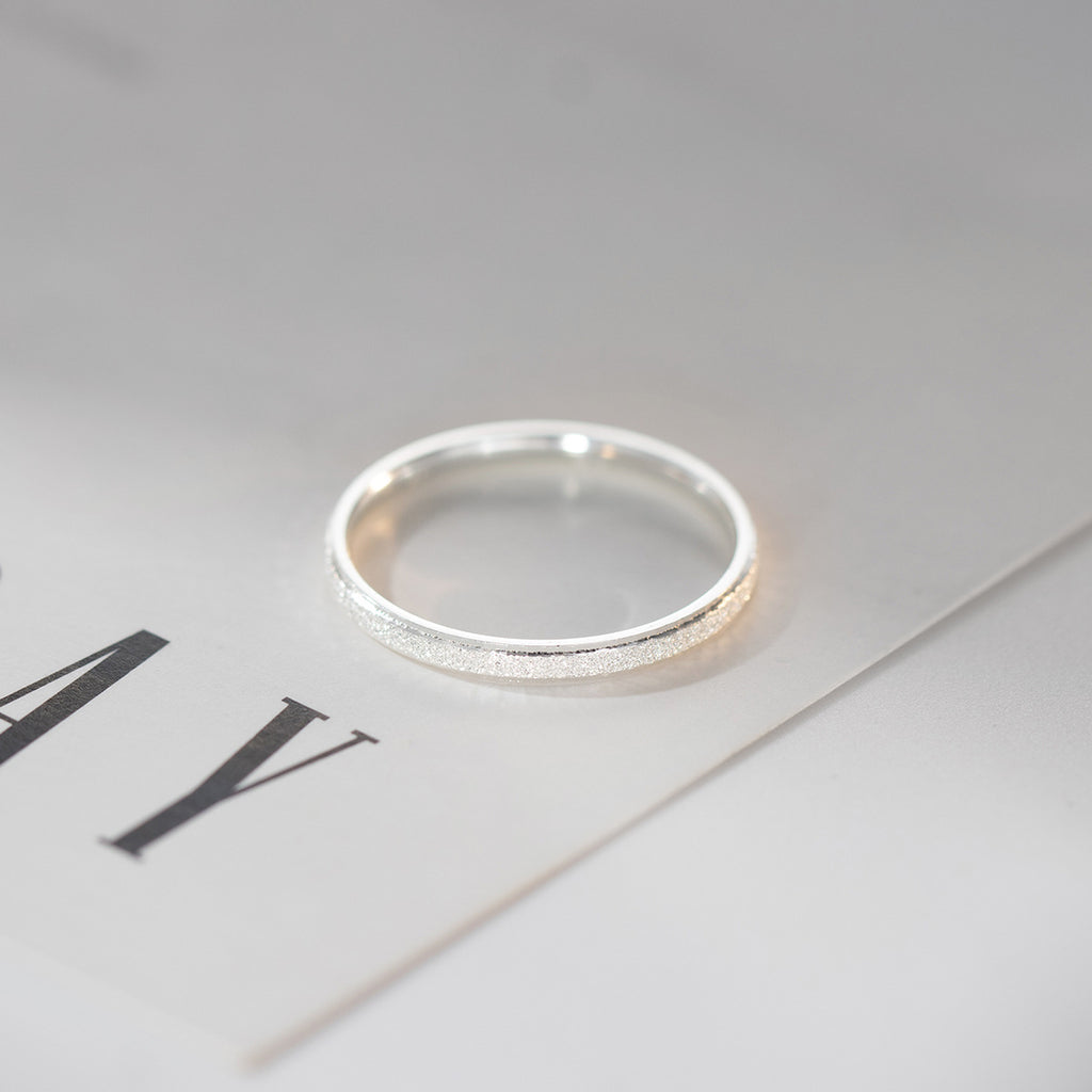 Minimalist Frosted Starry Faceted Carved 990 Fine Silver Slim Band Ring