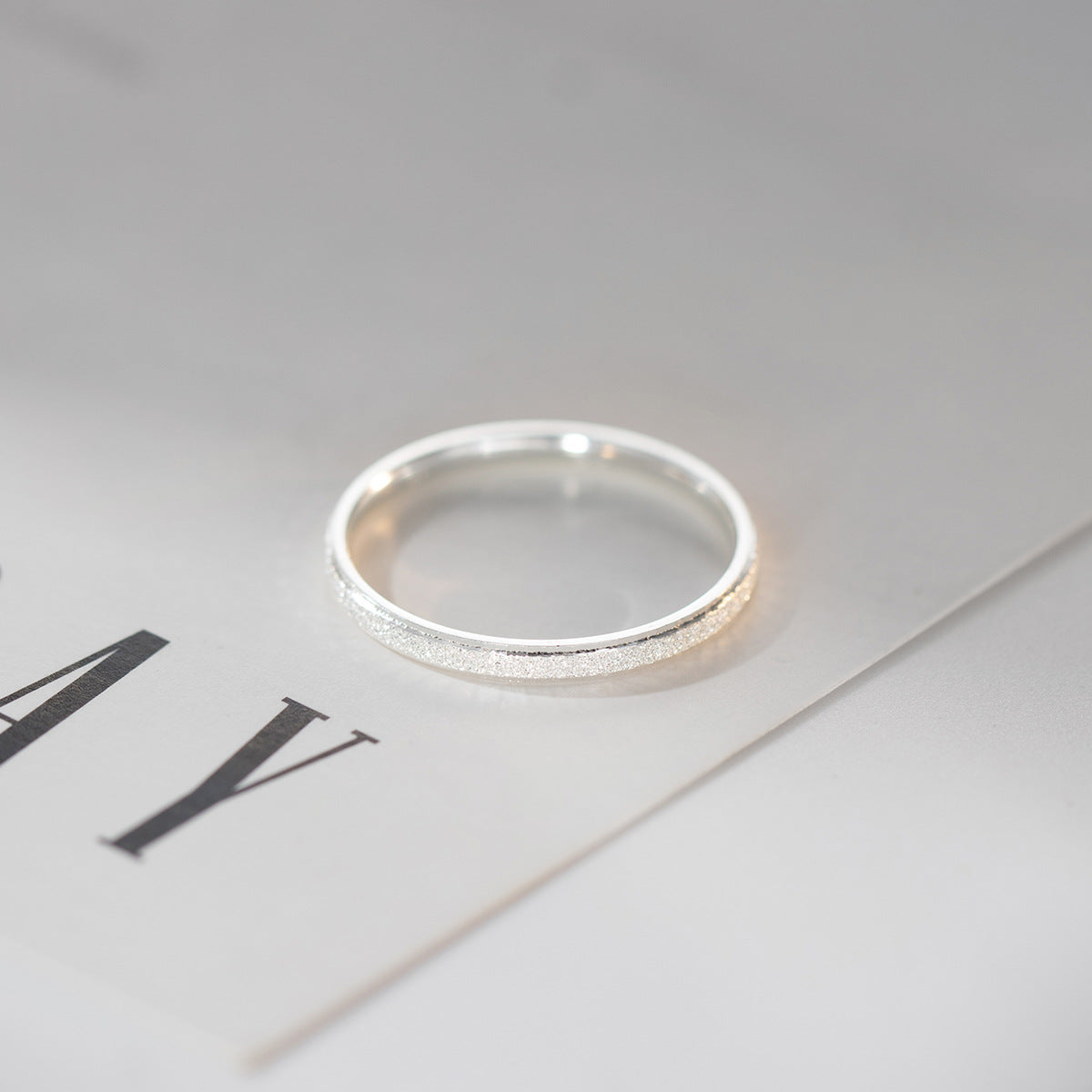 Minimalist Frosted Starry Faceted Carved 990 Fine Silver Slim Band Ring