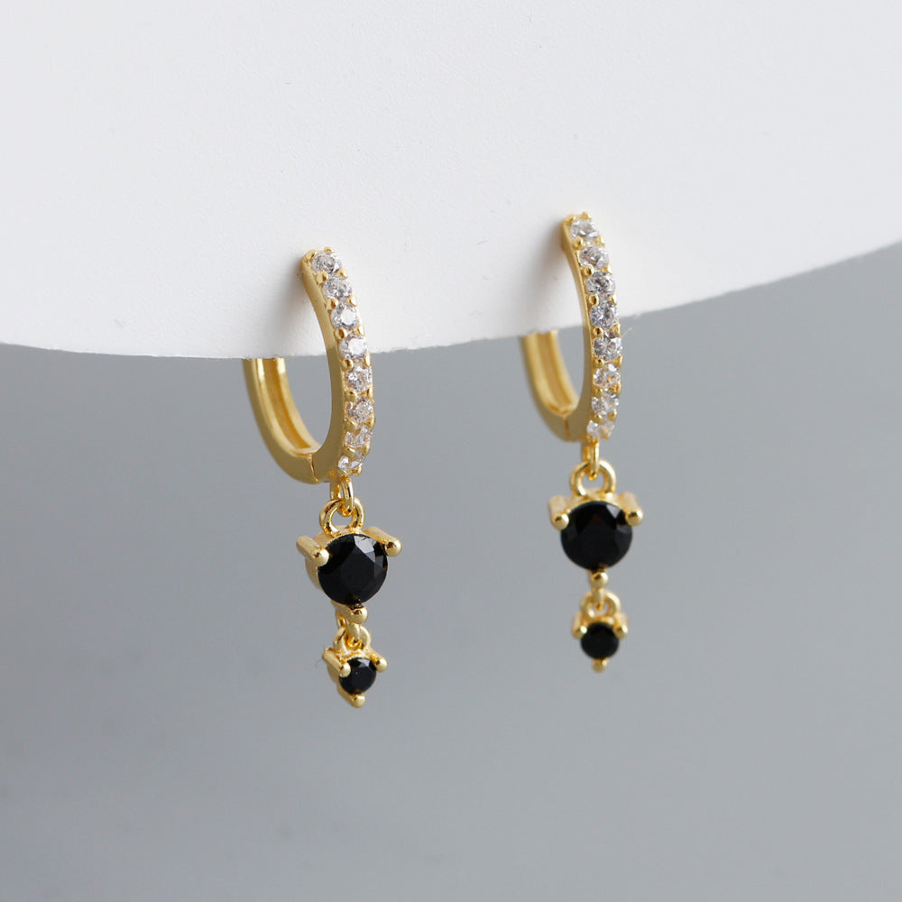 Round Geometric Colorful Zirconia 925 Sterling Silver Hoop Earrings