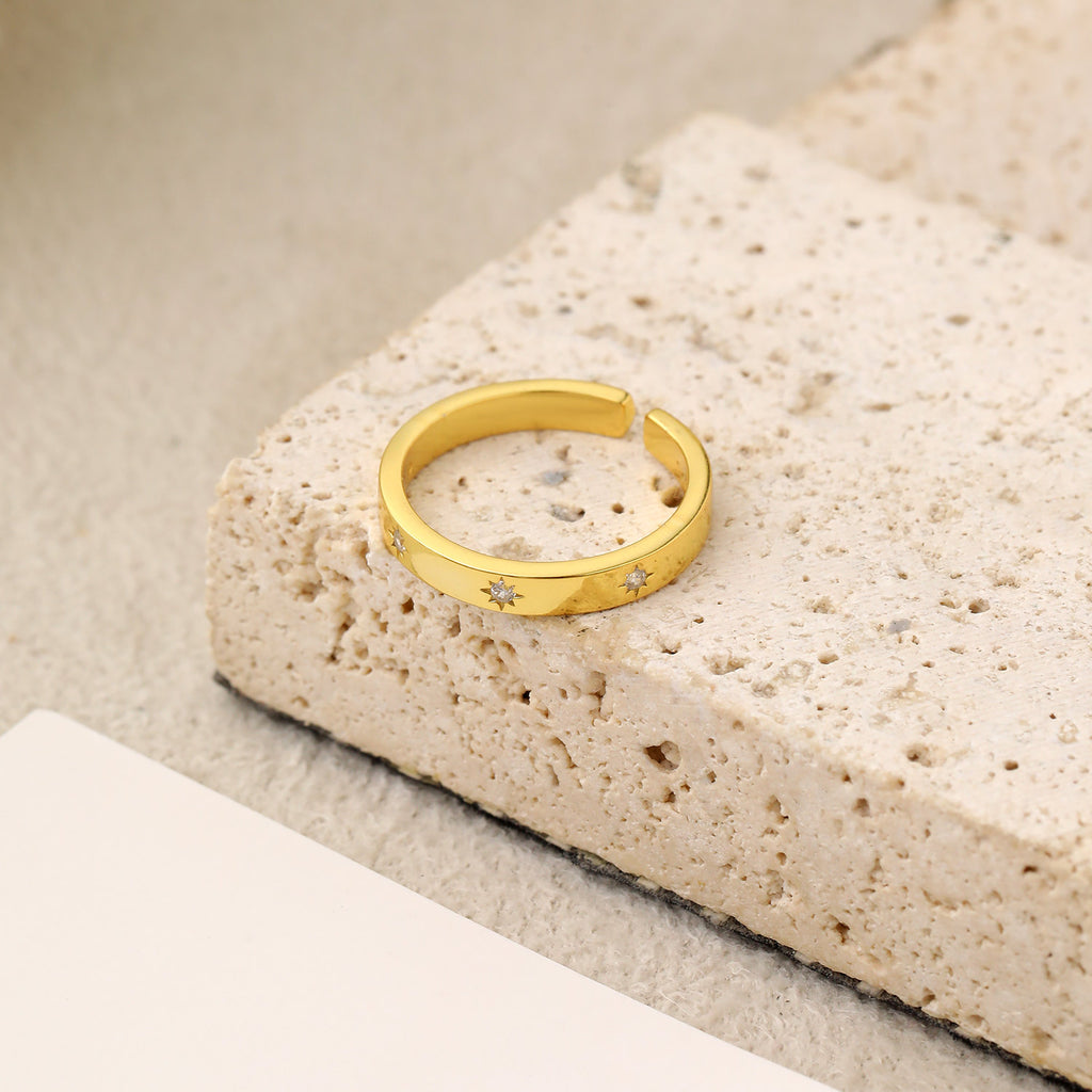 Minimalism CZ Golden 925 Sterling Silver Adjustable Ring