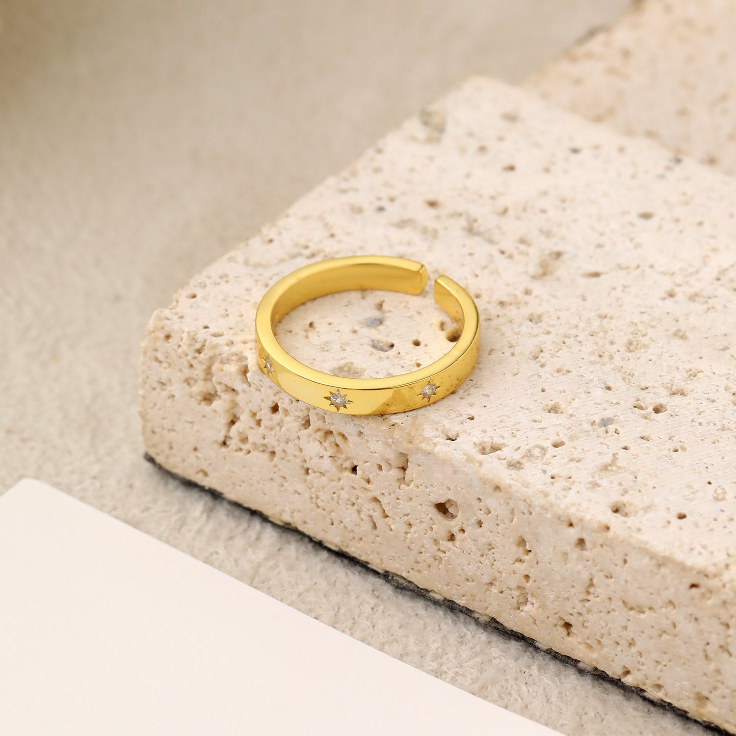 Minimalism CZ Golden 925 Sterling Silver Adjustable Ring