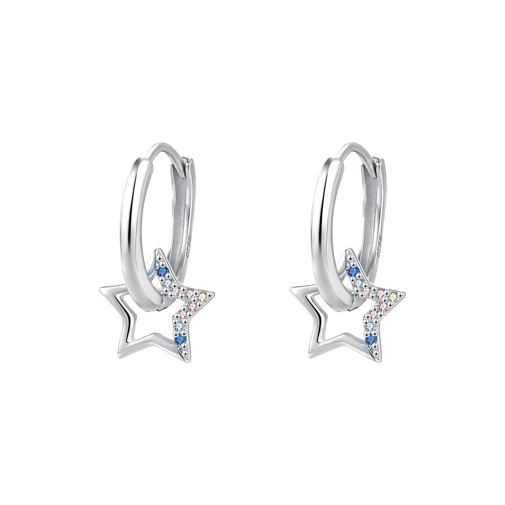 Modern Colorful CZ Hollow Star 925 Sterling Silver Leverback Dangling Earrings